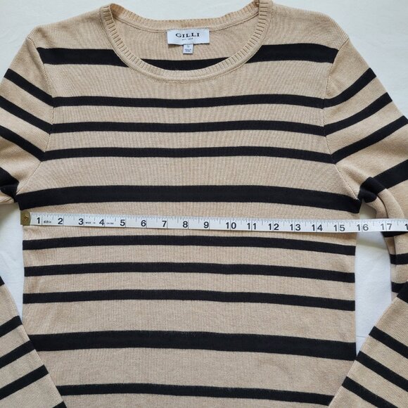 Striped Long Sleeve Sweater Crewneck Tan & Black Gilli Small Old Money Preppy - Picture 4 of 9
